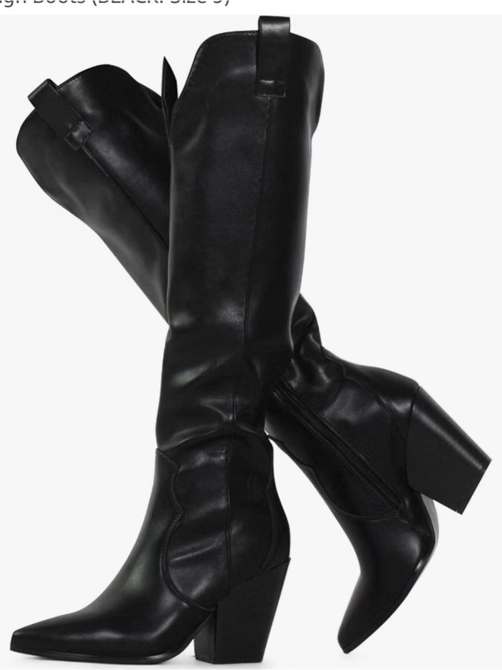 Women's Black Knee-High Western Block Heel Boots